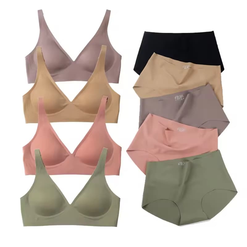 Wholesale Factory Push up Wire Free Ice Silk Sleep Jelly Bra and Brief Sets Padded Bralette Seamless Panties and Bras for Women