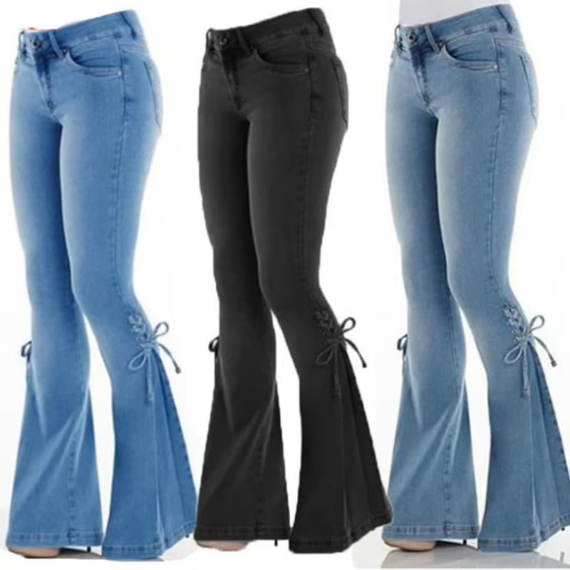 Skinny Bell Bottom Women's Jeans New Fashion Personality Bootcut High Rise Waist Stretch Slim Fit Flared Denim Pants for Women