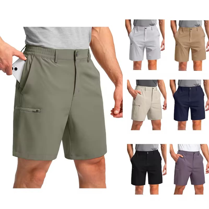 Customizable Men's Casual Running Shorts 6 Pockets Quick Dry Stretch Golf Hiking Outdoor Sports Shorts Zipper Cargo Pattern