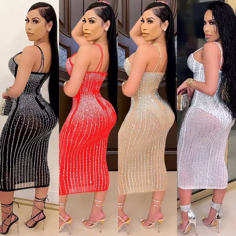 Women's Sexy Mesh Burned Tank Dress New Cross-border Arrival Fashionable Nightclub Clothing