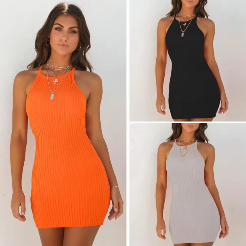 Orange Summer Sleeveless Tank Slim Mini Short Knitted Bodycon SunDress Sexy Women's Dresses Female Vestidos 5 Colors