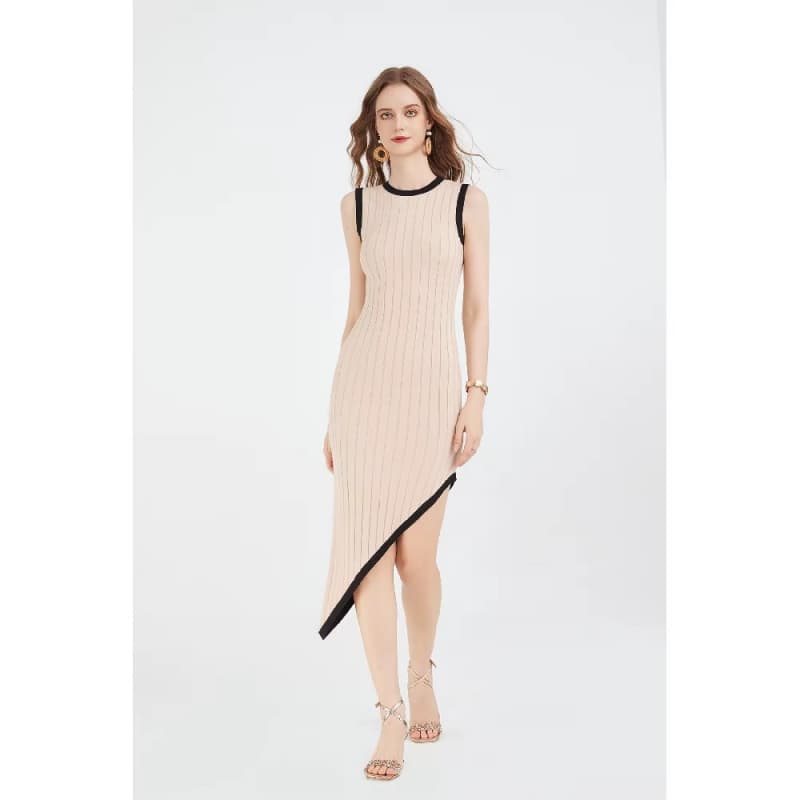 Women's Knitwear Sleeveless Knit Asymmetrical Long Dress Crewneck High Slit Bodycon Summer Maxi Tank Dresses