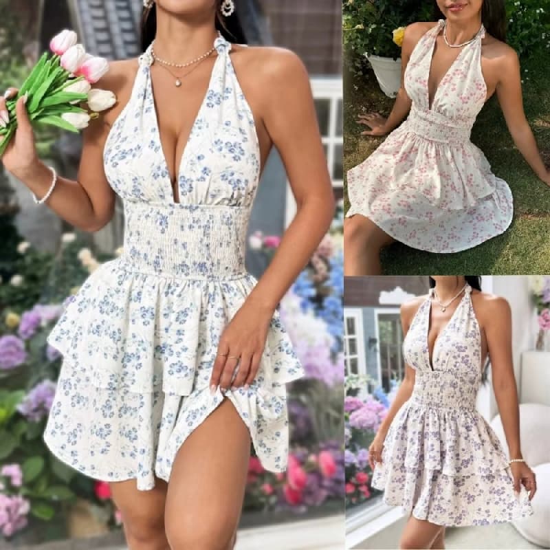 Women Summer Casual Short Dresses Classic Soft Outfit Sexy Open Back Fitted Tight Women Dress With Hanging Belt Halter Straps