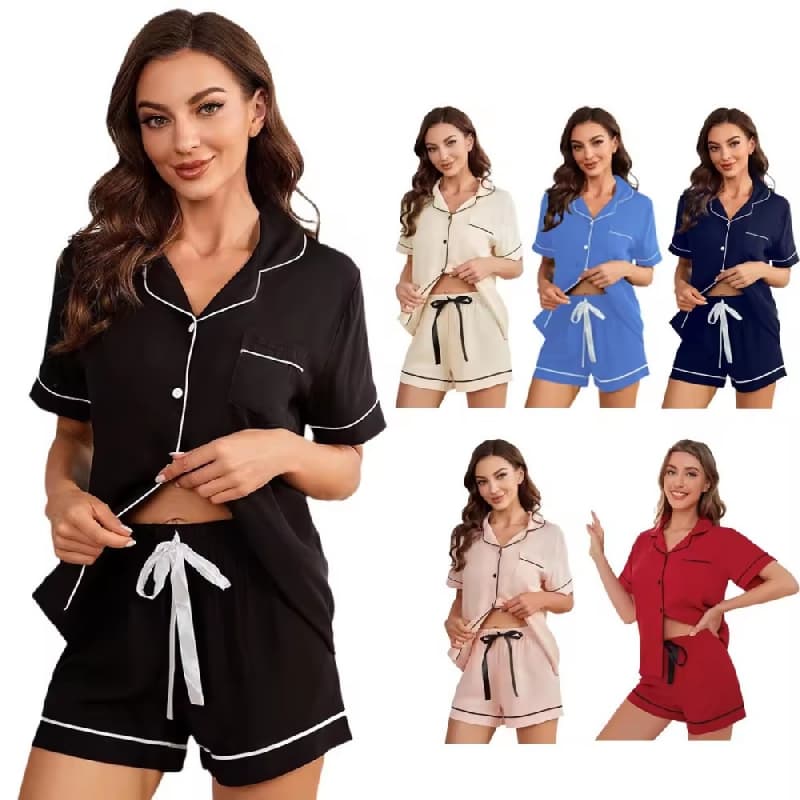 2025 Summer Modal Women Pajamas Set for Women XL Size Classic Style Quick Dry 2-Piece Short Sleeves Adult Pajamas with Strings