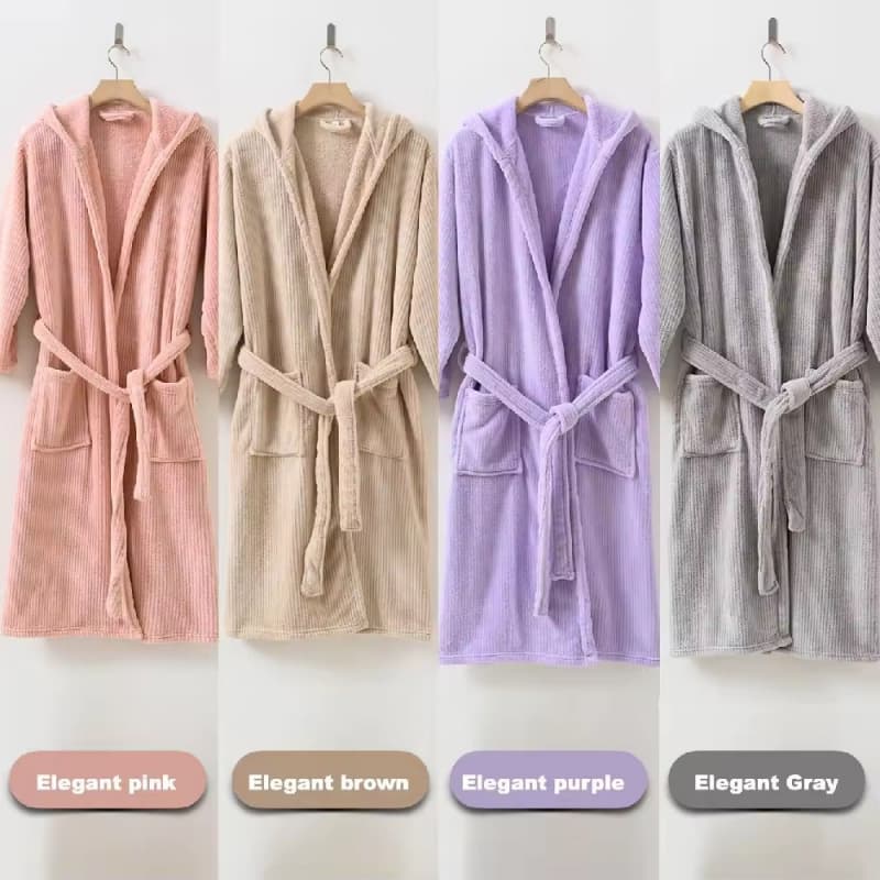 Unisex Plush Sherpa Fleece Bathrobe Winter Warm Microfiber Loungewear for Adults Cozy Spa Robe for Women and Men