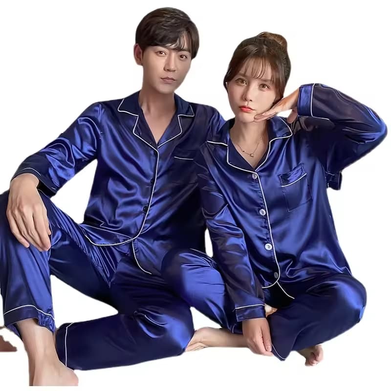 High Quality Polyester Satin Pajama Set Solid Pajamas Factory Wholesale Silk Sleepwear Embroidery Pajamas Women