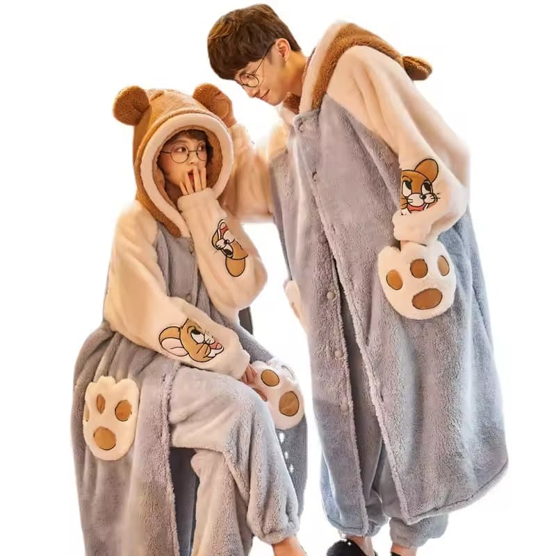 New Lovers Pajamas Pure Color Fresh and Soft Home Wear Set Autumn and Winter Thermal Pajamas