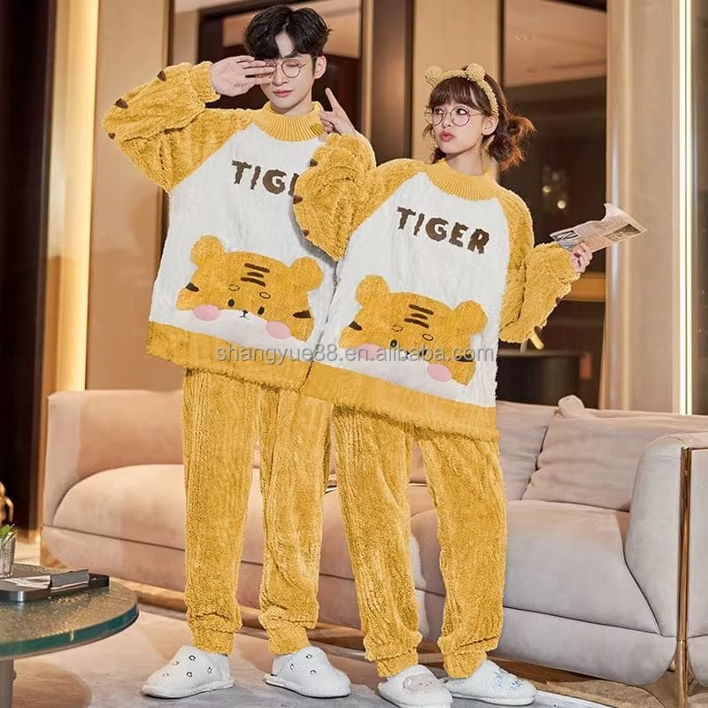 New Product Plus Size Lovers Pajamas Autumn and Winter Flannel Thick Plus Fleece Women's Men's Pajamas Set