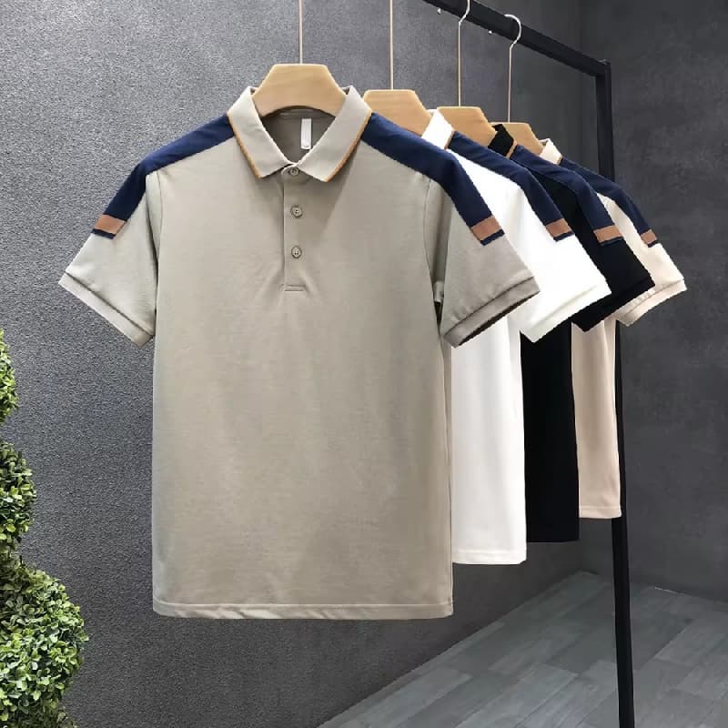 Custom Colorblock Lapels Men T-shirt Personal Group Embroidered Mens Solid Color Polo Logo Custom Polo Shirts
