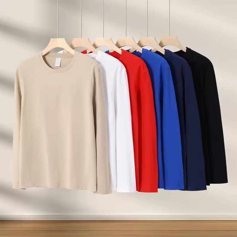 Men's 100% Cotton Oversized Long Sleeve T-Shirt Custom Thermal Sublimation 6 Color Double Layer Solid Pattern Blank Gym Use