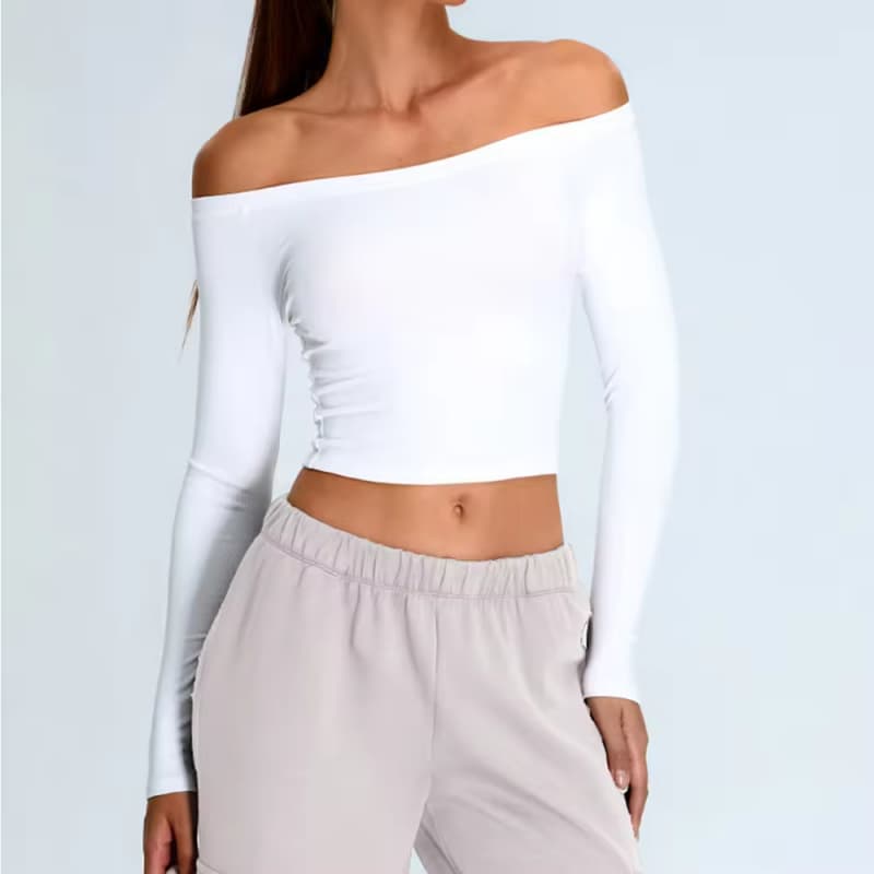 New Boat Neck Quick Dry Gym Deportes Activewear Yoga T-shirts Outdoor Sports Workout Running Fitness Long Sleeve Top for Women