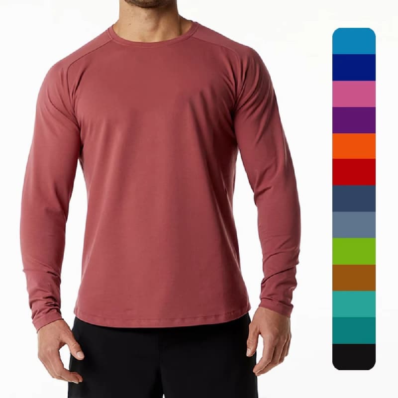 High Quality Custom Logo T Shirt Men 100% Cotton Plain Black Clothes Fashion Men's Breathable Round Neck Long Sleeve T-shirts