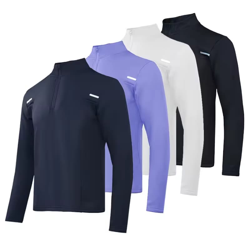 OEM Men's Outdoor Fitness Half Zip Top Quick Drying Long Sleeve T-Shirt Moisture Wadding Stand Collar