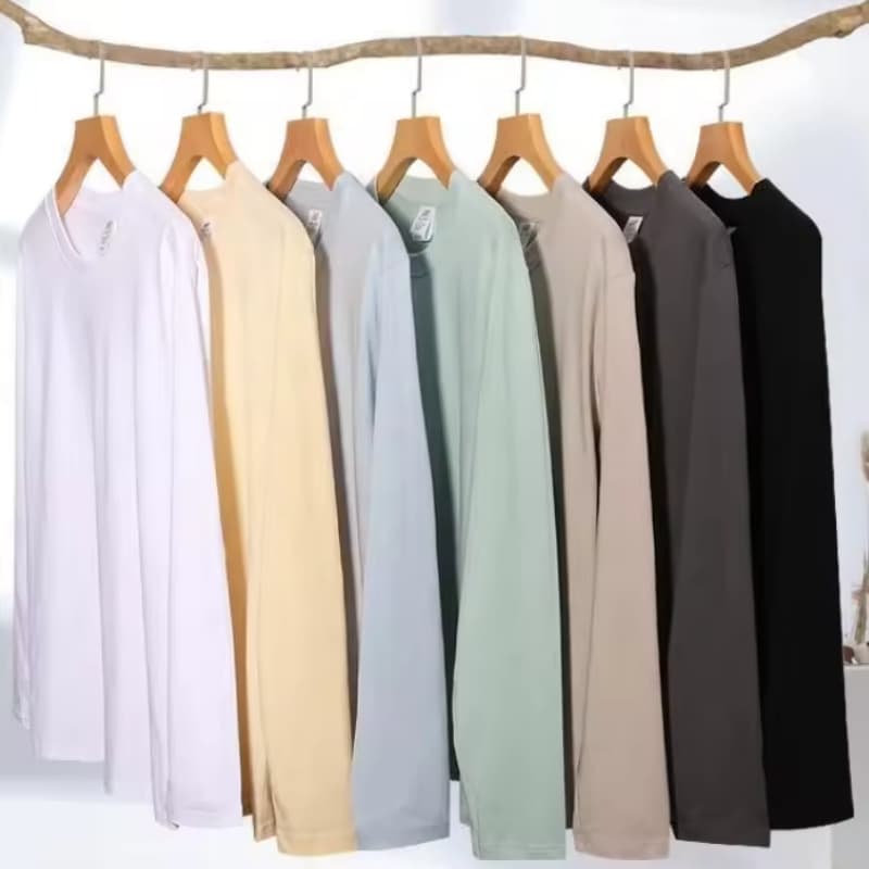 Wholesale Spring 230G Combed Cotton Dry Quick Double Reinforced Ribbed Collar Solid Pattern Longsleeve t Shirt Men Woman